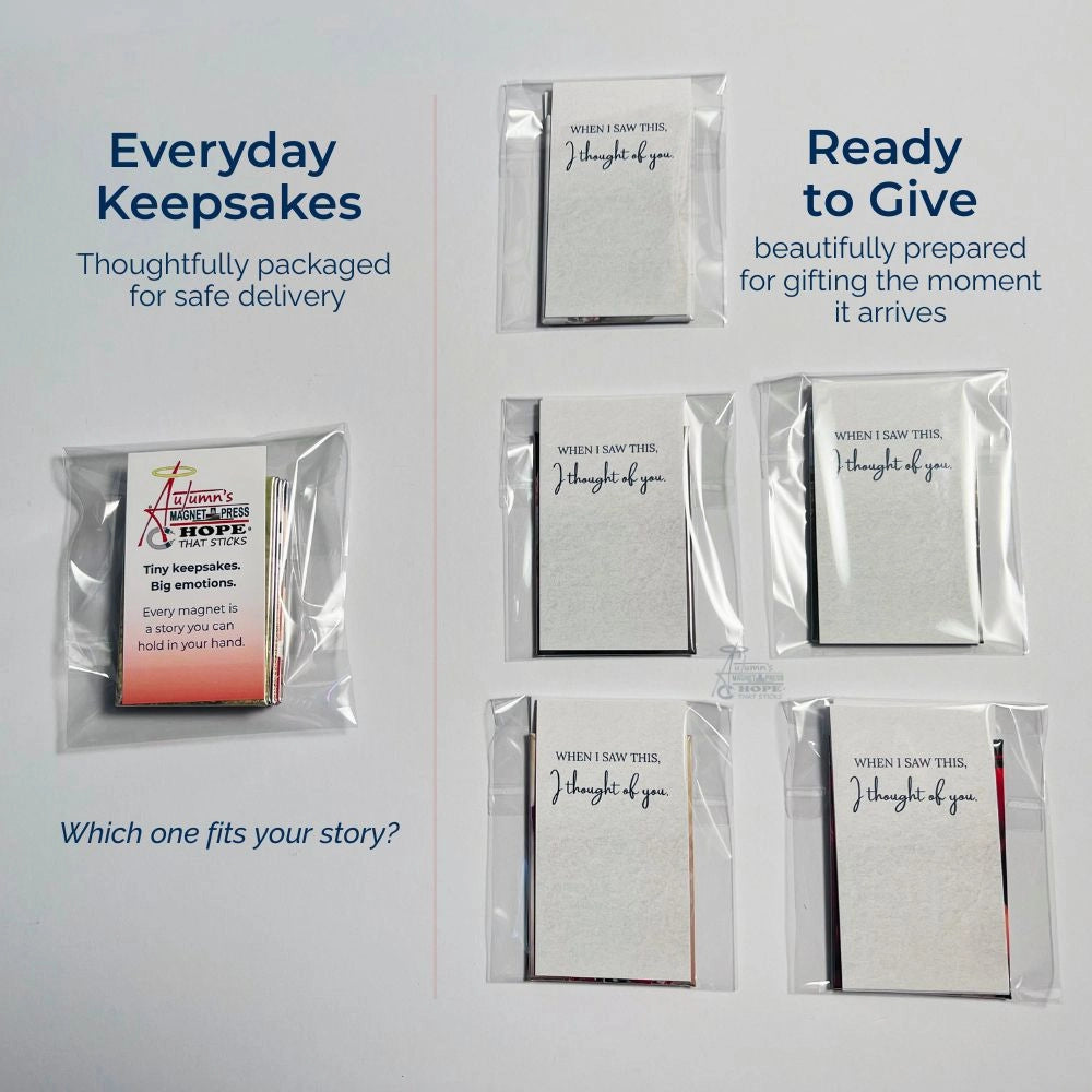 Everyday Keepsake and Ready to Give packaging for 2x3 rectangle photo magnets from Autumn’s Magnet Press, designed for gifting and safe delivery.