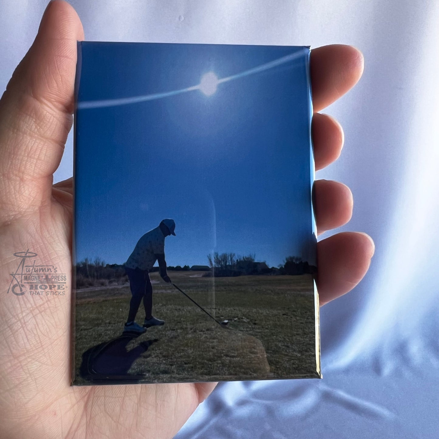 2.5x3.5 premium rectangle custom photo magnet displaying real printed photo quality