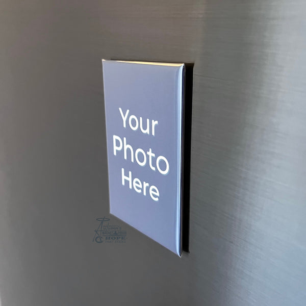 side profile of custom photo magnet showing thickness